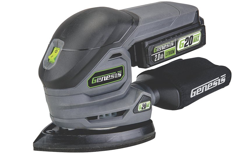 Genesis G20MAX GLDS20B Corner/Detail Sander, Battery Included, 20 V, 2 Ah, 5.5 in L x 5.5 in W x 3.15 in H Pad/Disc