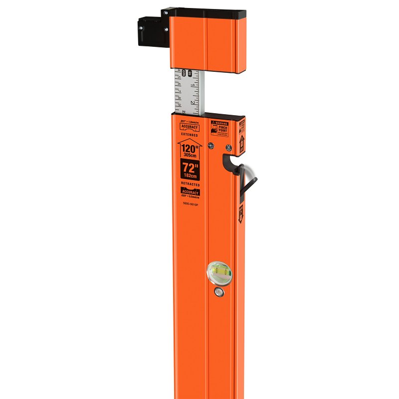 Johnson 5800-0610P Extendable Plate Level, 120 in L, 3-Vial, Aluminum, Orange
