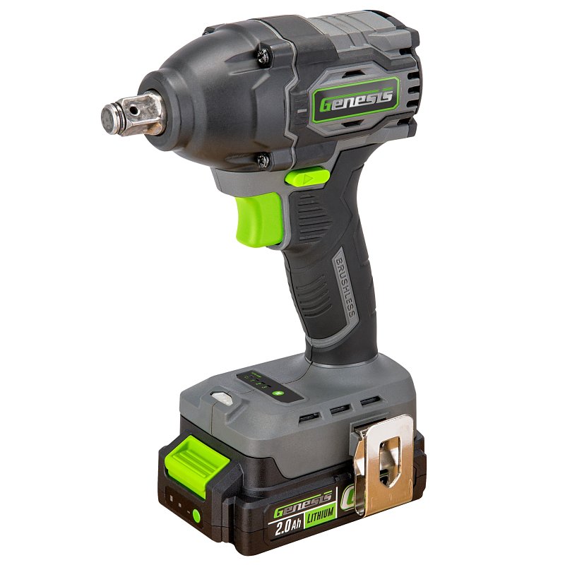 Genesis G20MAX GLIW2012BH 3-Speed Impact Wrench, Battery Included, 20 V, 2 Ah, 1/2 in Drive, Square Drive