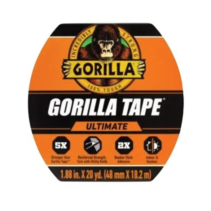 Gorilla 113499 Duct Tape, 20 yd L, 1.88 in W, Polyethylene Backing, Black