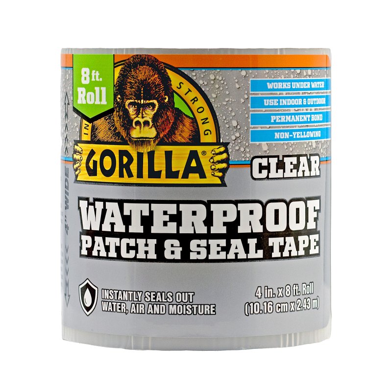 Gorilla 107261 Patch and Seal Tape, 8 ft L, 4 in W, Clear
