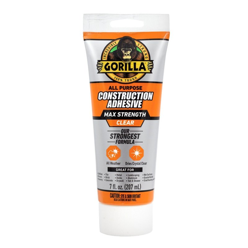 Gorilla 115106 All-Purpose Construction Adhesive, Clear, 7 oz Tube