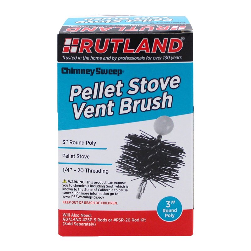 Rutland Chimney Sweep PS-3 Pellet Stove Vent Brush, 3 in Dia Brush, 10 in, 20 in L Brush, Poly Trim