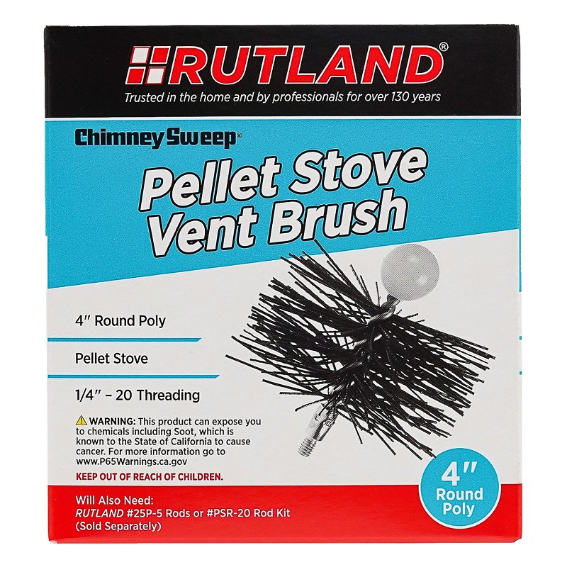 Rutland Chimney Sweep PS-4 Pellet Stove Vent Brush, 4 in Dia Brush, 10 in, 20 in L Brush, Poly Trim