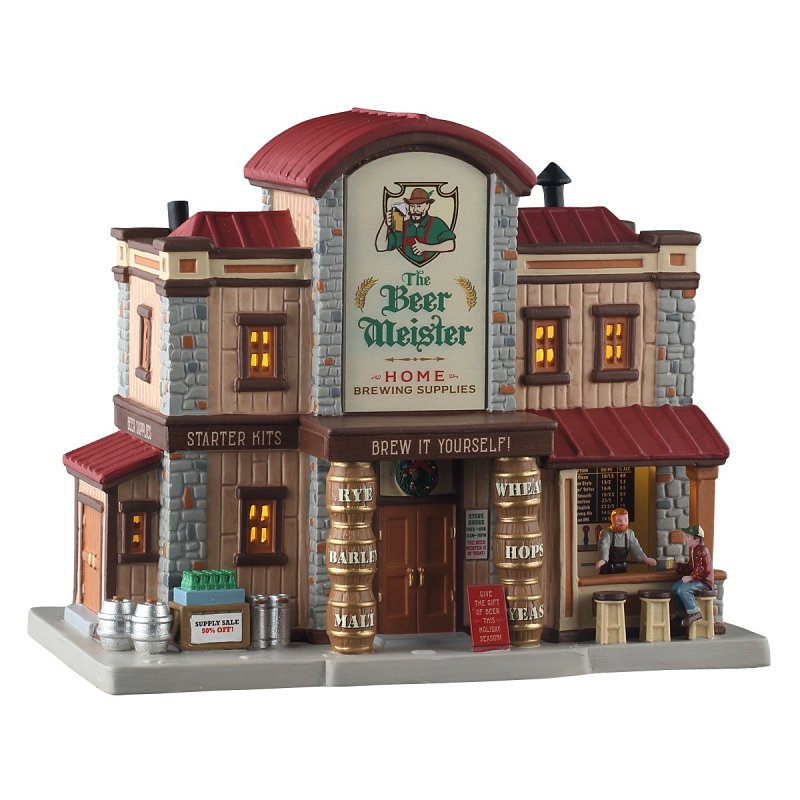 Lemax 55332 Christmas Decor, 6.89 in H, The Beer Meister Home Brewing Supplies, Porcelain, LED