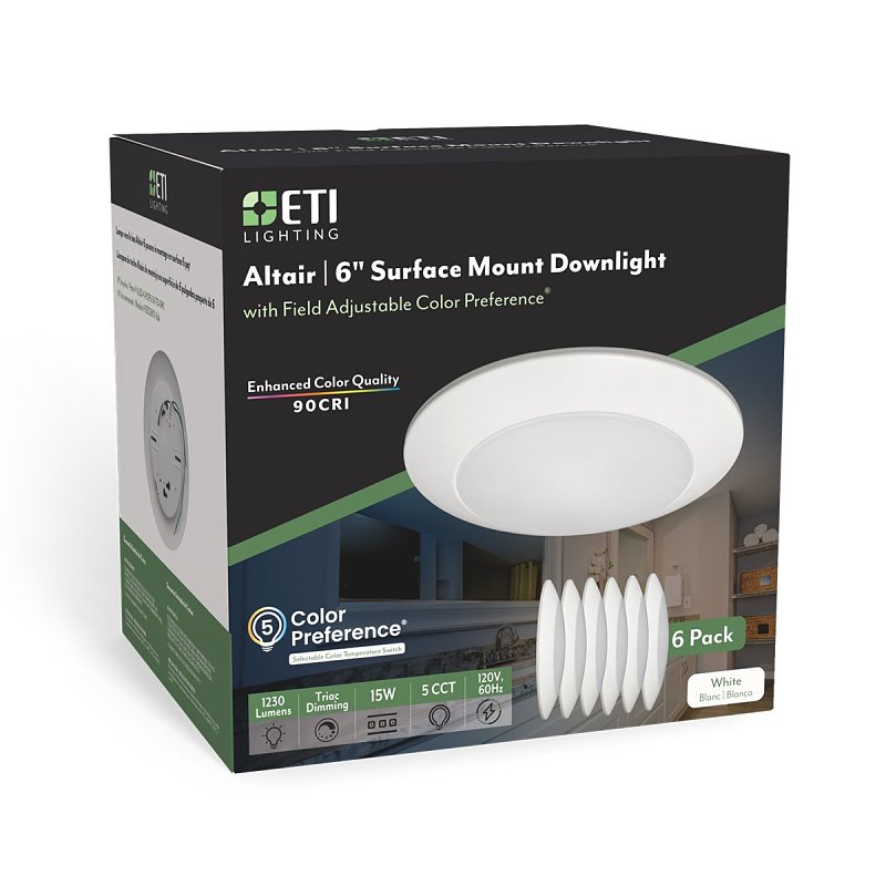 ETI Altair ALSD Series 63328101-6PK Downlight, 15 W, 120 V, LED Lamp, Polymer, Powder-Coated