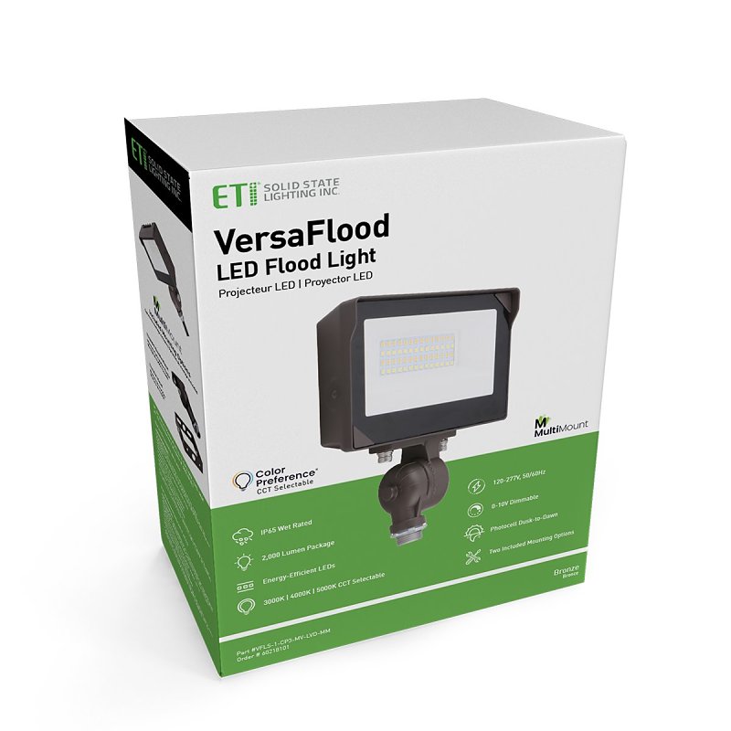 ETI VFLS Series 60218101 Security Flood Light, 120/277 V, 15 W, LED Lamp, 2000 Lumens, 3000, 4000, 5000 K Color Temp