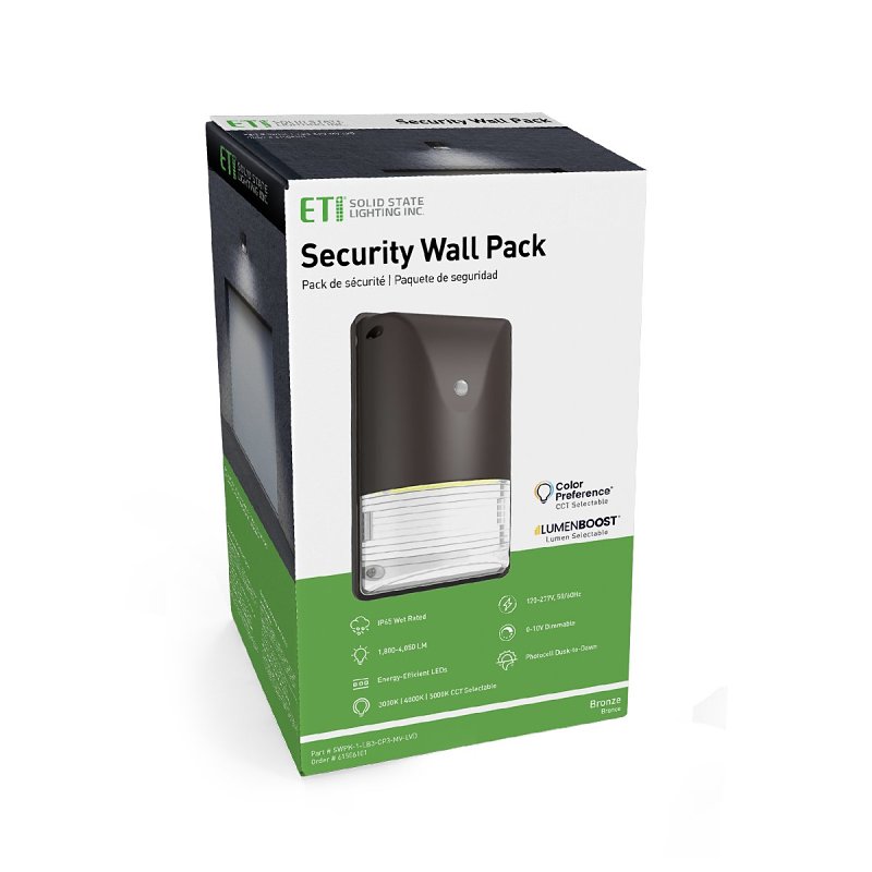 ETI SWPK Series 61506101 Security Wall Pack Light, 120/277 V, 15, 20, 30 W, LED Lamp, 1800, 4050 Lumens