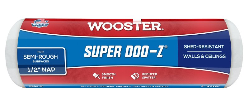 Wooster R204-9 Roller Cover, White, 1/2 in Thick Nap, 9 in L, Fabric Cover
