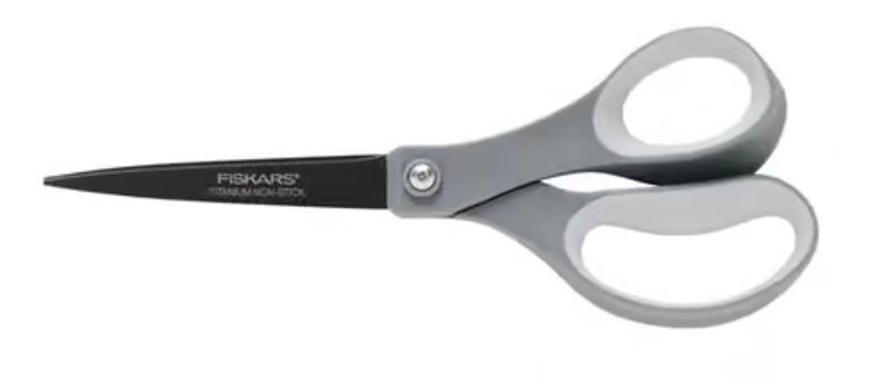 Fiskars 1073590 Non-Stick Titanium Scissor, 8 in OAL, Stainless Steel Blade, Soft Grip Handle, Gray Handle
