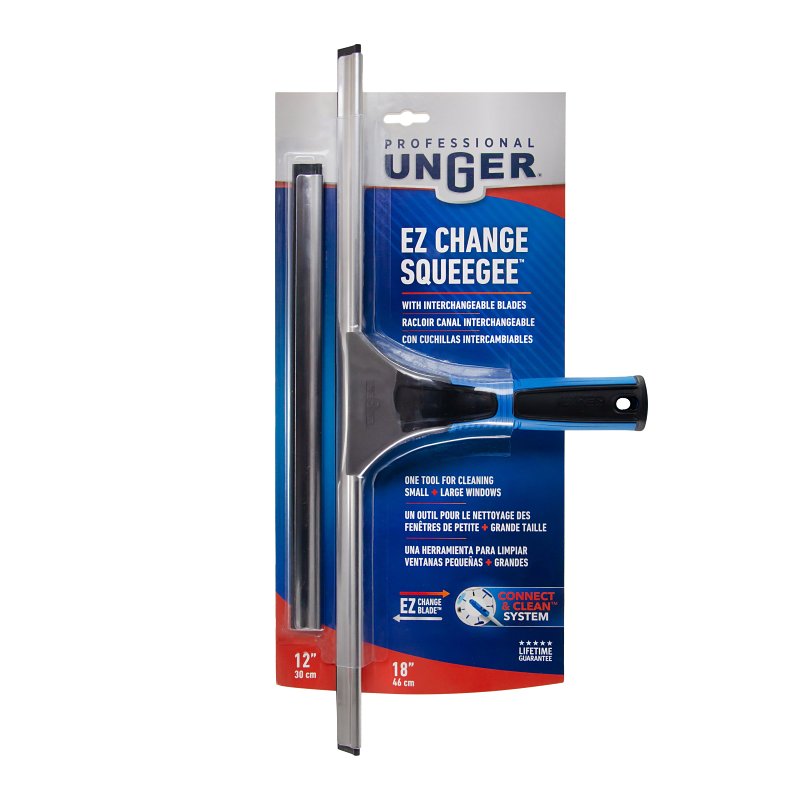 Unger Professional 985610 EZ-Change Squeegee with Interchangeable Blades, 18 in Blade, Poly Blade