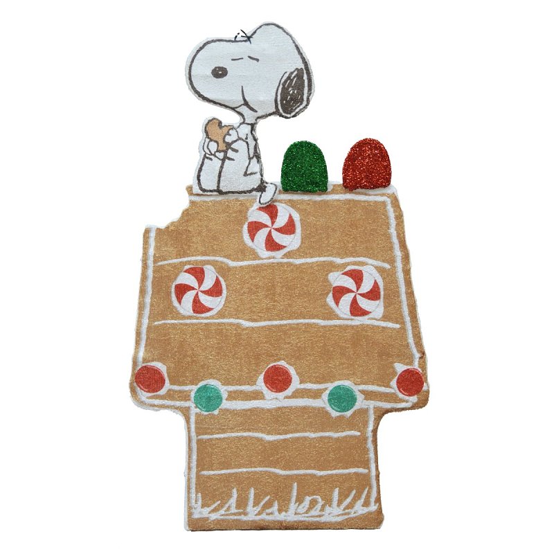 Productworks LLC 97314 Peanuts Snoopy and Gingerbread Doghouse Yard Decor, Fabric/Metal, Multi-Color, LED