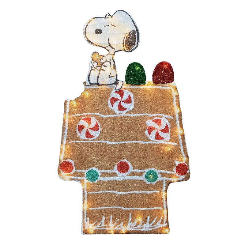 Productworks LLC 97314 Peanuts Snoopy and Gingerbread Doghouse Yard Decor, Fabric/Metal, Multi-Color, LED