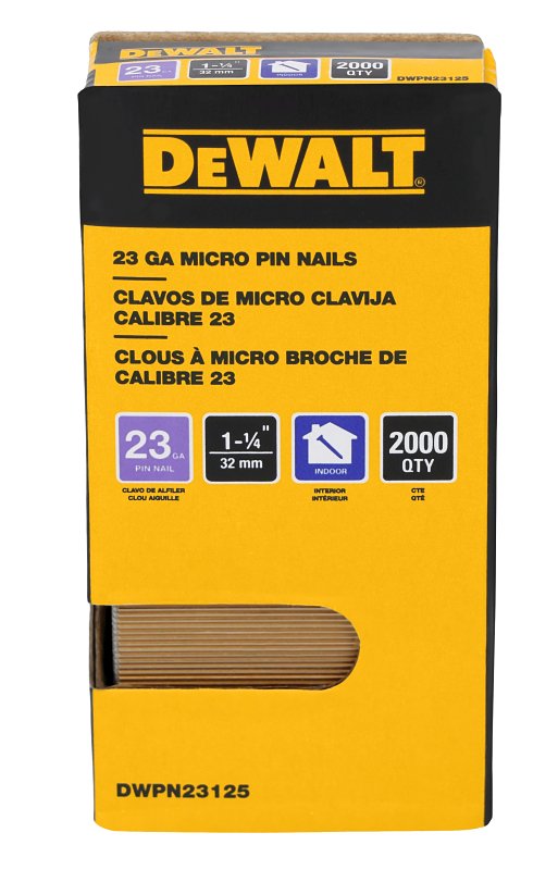 DEWALT DWPN23125 Pin Nail, 1-1/4 in L, 23 ga, Steel, Galvanized, Headless Head, Smooth Shank