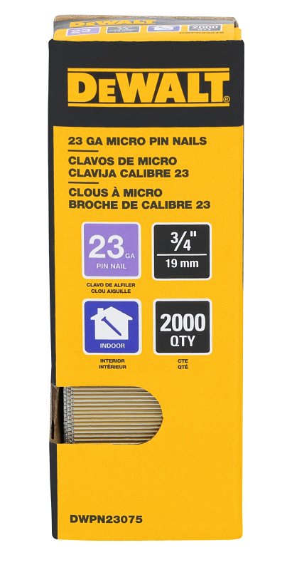 DEWALT DWPN23075 Pin Nail, 3/4 in L, 23 ga, Steel, Galvanized, Headless Head, Smooth Shank