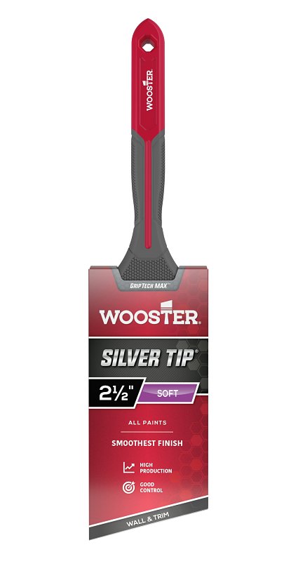 Wooster Silver Tip GRIPTECH MAX Series G5221-212 Paint Brush, 2-1/2 in W, Soft Angle Brush, 2-7/8 in L Bristle