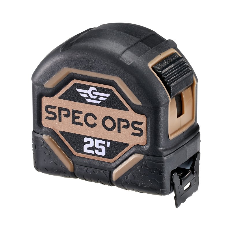 Spec Ops SPEC-TM25 Tape Measure, 25 ft L Blade, Composite Case, Black/Flat Dark Earth Case