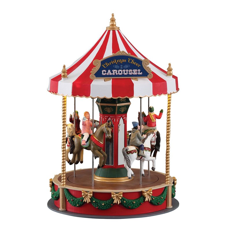 Lemax 14821 Christmas Decor, 10.08 in H, Christmas Cheer Carousel, Polyresin, LED