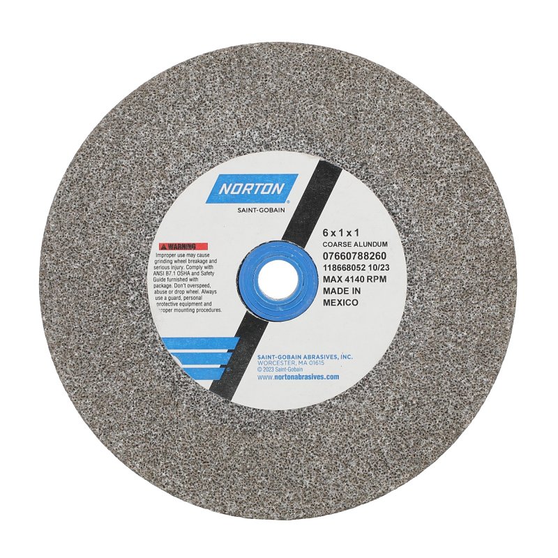 Norton 88260 Grinding Wheel, 6 in Dia, 1 in Arbor, Coarse, Aluminum Oxide Abrasive