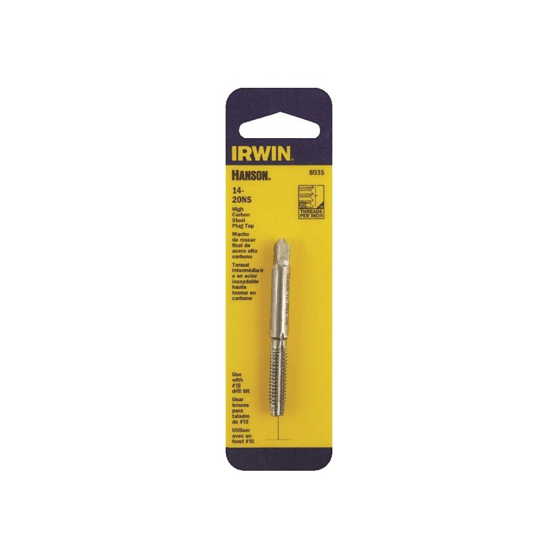 Irwin 8035 Machine Screw Tap, #14-20 NS Thread, Plug Tap Thread, 4-Flute, HCS