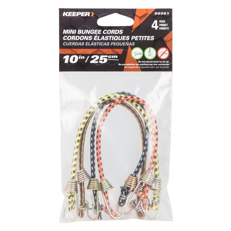Keeper 06051 Bungee Cord, 10 in L, Rubber, Hook End