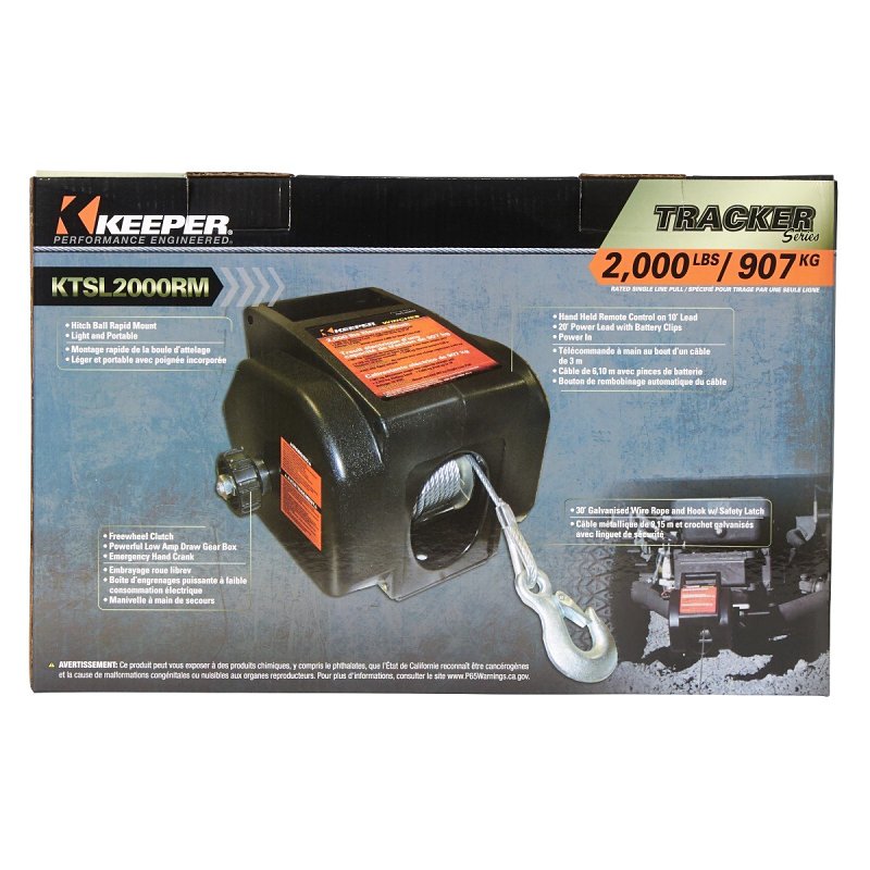 Keeper KTSL2000RM Portable Winch, Battery, Electric, 12 VDC, 2000 lb, Steel