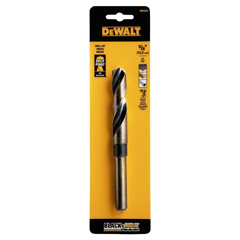 DEWALT DW1622 Drill Bit, 5/8 in Dia, 6 in OAL, Parabolic Flute, 2-Flute, 3/8 in Dia Shank, Reduced Shank