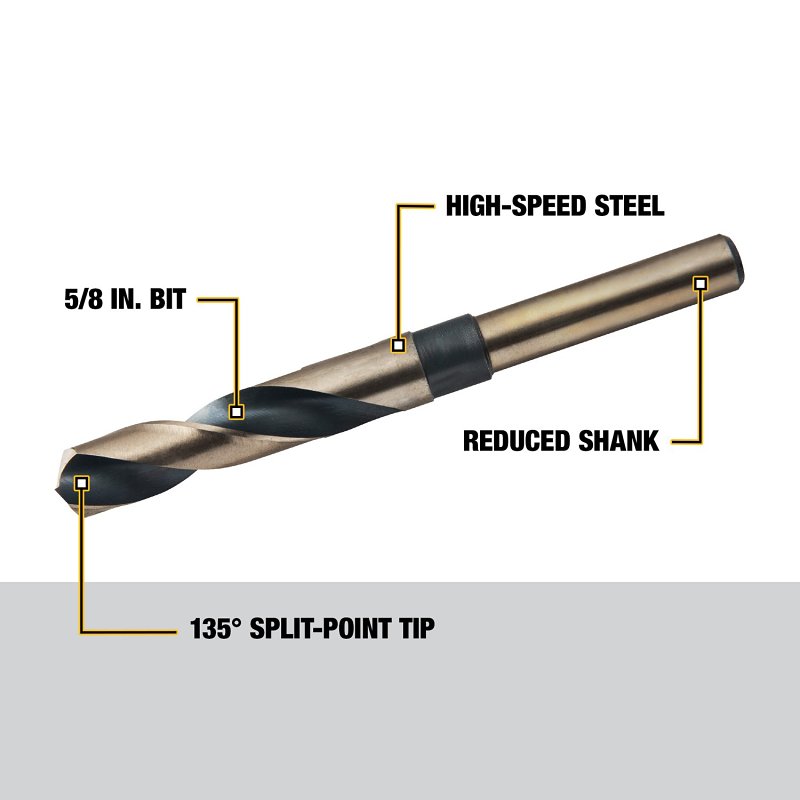 DEWALT DW1622 Drill Bit, 5/8 in Dia, 6 in OAL, Parabolic Flute, 2-Flute, 3/8 in Dia Shank, Reduced Shank