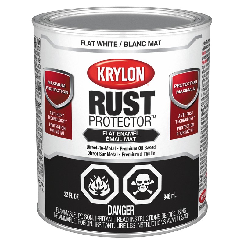 Krylon Rust Protector 69219 Enamel Paint, Flat, White, 1 qt