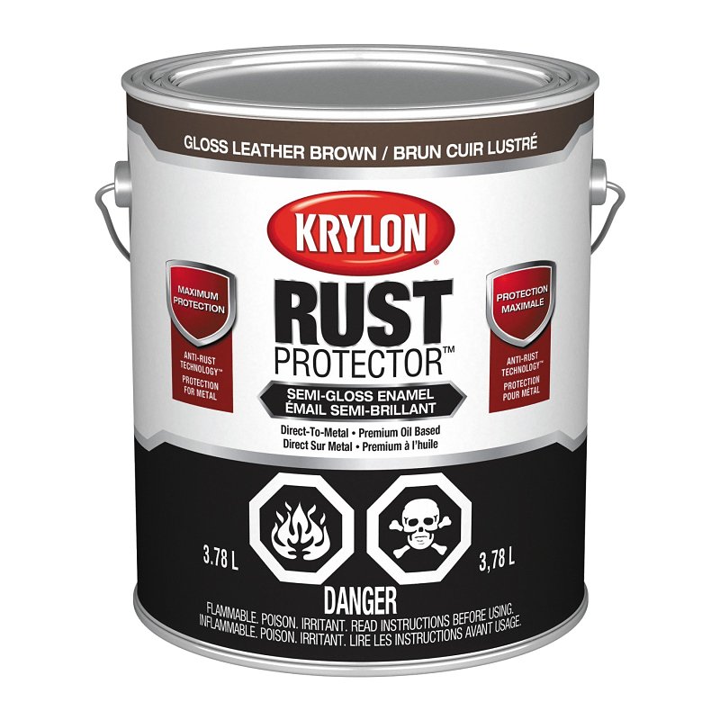 Krylon Rust Protector 469402008 Enamel Paint, Oil Base, Gloss Sheen, Leather Brown, 3.78 L, 500 sq-ft Coverage Area