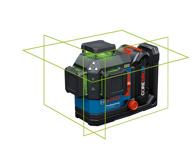 Bosch GLL330-80CGL Three-Plane Leveling and Alignment Laser, 115 ft without Receiver, 400 ft with Receiver, Green Laser