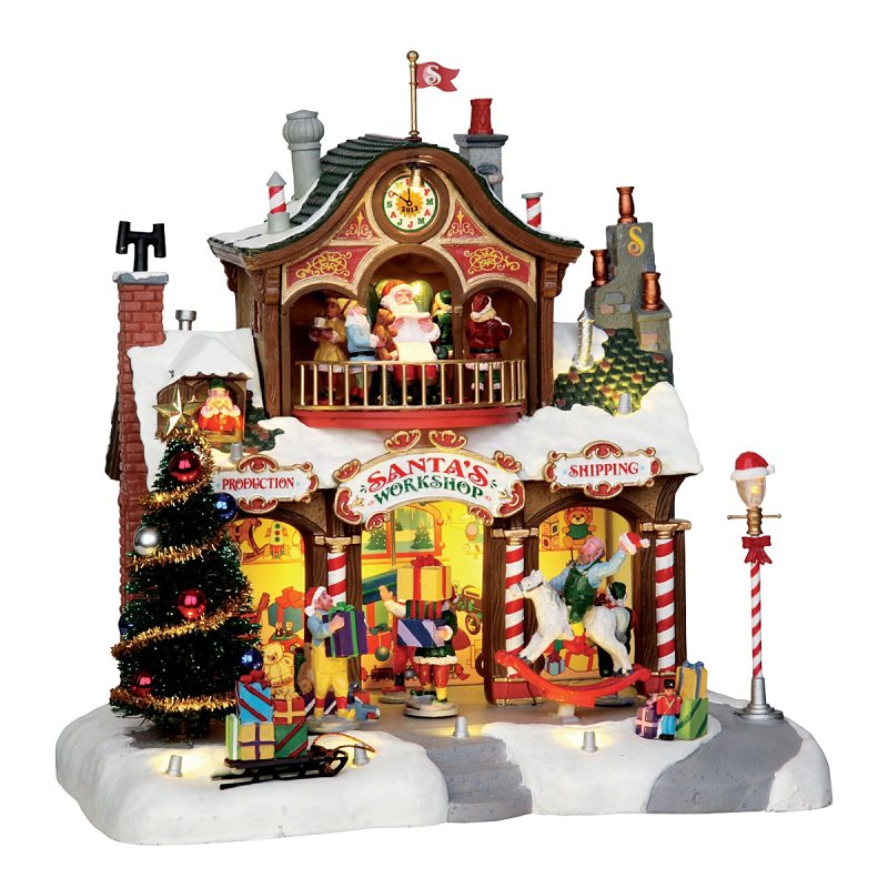 Lemax 35558 Christmas Decor, 10.63 in H, Santa's Workshop, Polyresin, LED