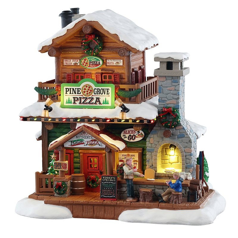 Lemax 55322 Christmas Decor, 8.07 in H, Pine Grove Pizza, Resin, LED