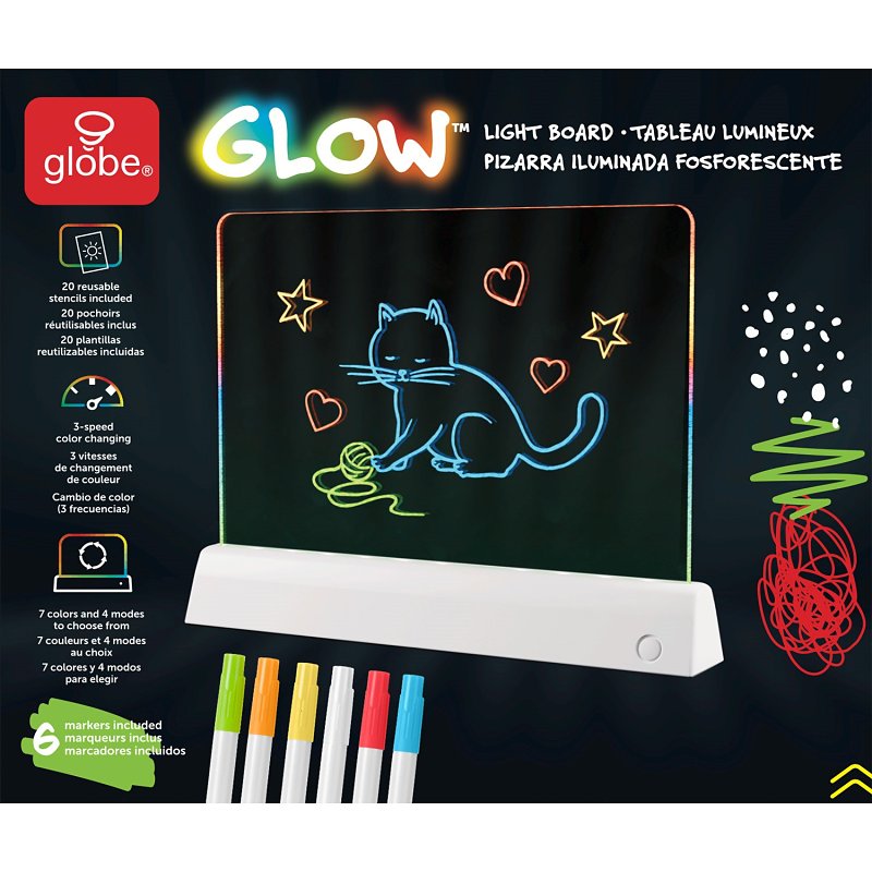 globe 13559 Glow Board, Plastic, Clear, 27 -Piece