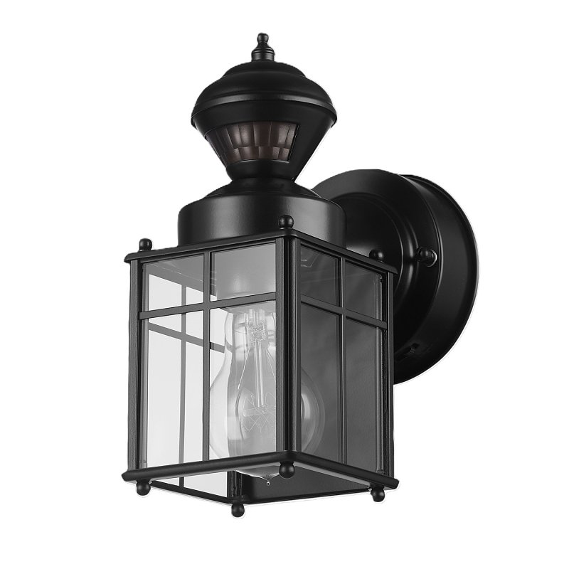 globe Franklin 60000001 Motion-Sensing Wall Lantern, LED Lamp, Black Fixture, Matte Black Fixture
