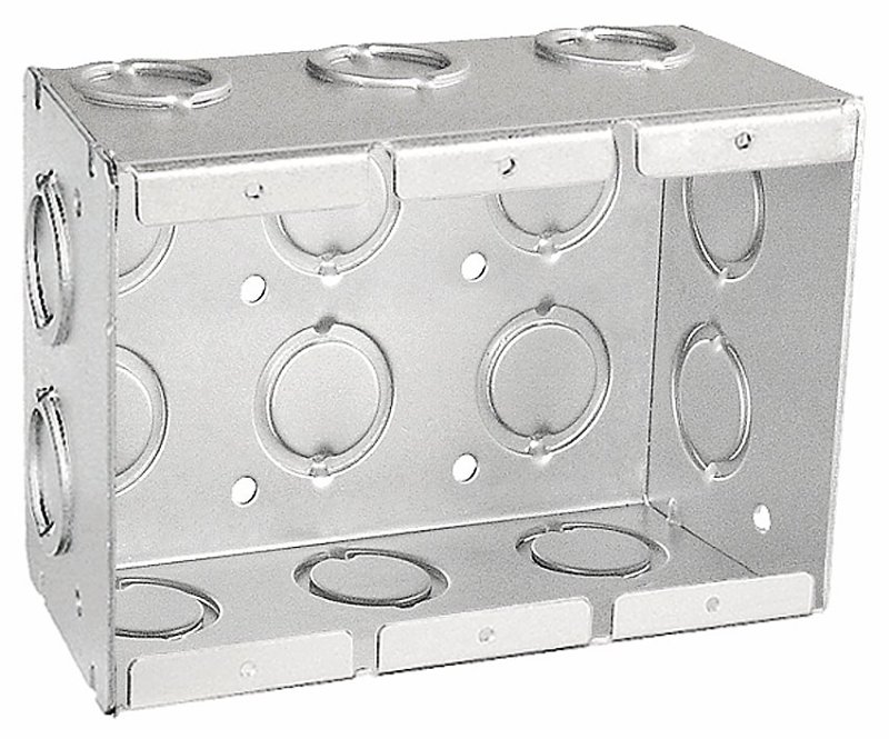 Southwire TB-325-UPC Masonry Box, 3-Gang, 16-Knockout, 1/2, 3/4 in Knockout, Steel, Silver, Galvanized