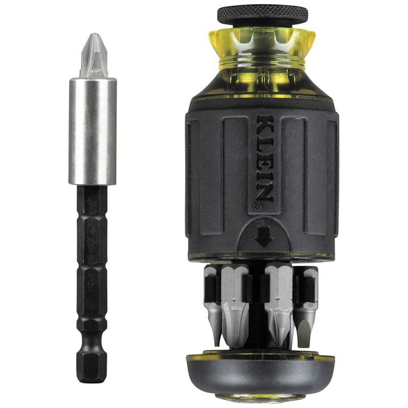 Klein Tools 32308 Multi-Bit Screwdriver, 1/4 in Drive, 4.81 in OAL, Plastic Handle, Cushioned Handle