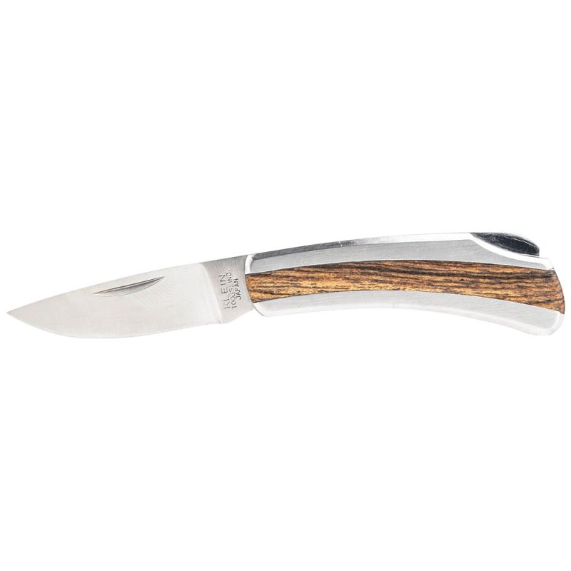 Klein Tools 44032 Pocket Knife, 1-5/8 in L Blade, Stainless Steel Blade, Silver/Wood Handle