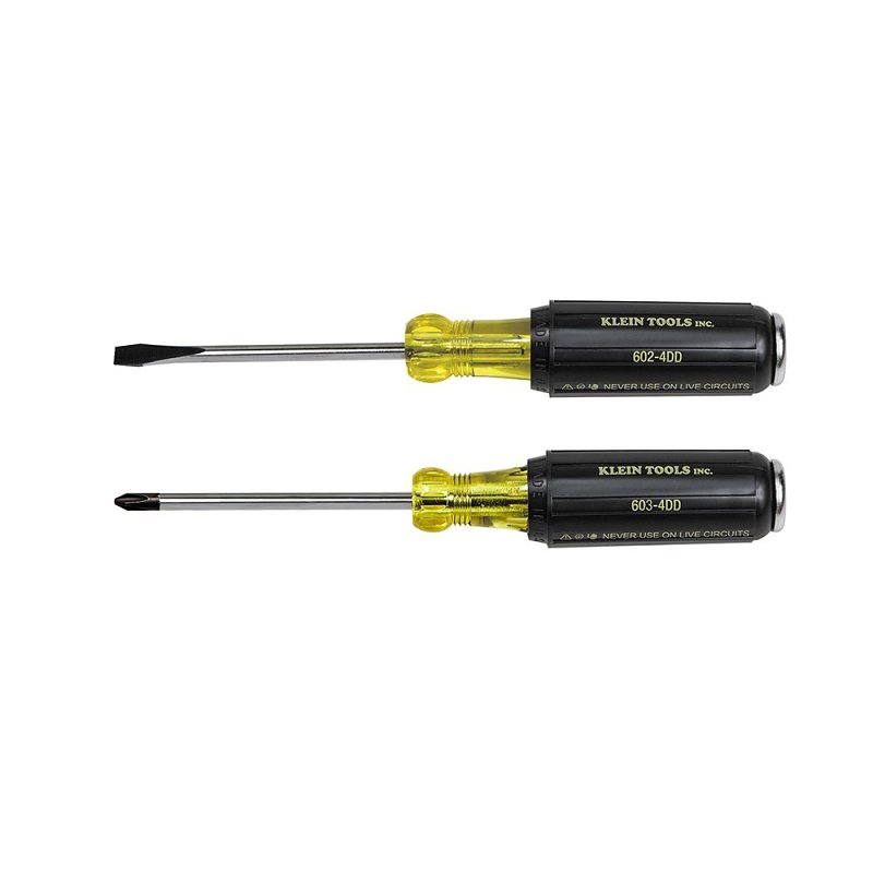 Klein Tools 32008 Screwdriver Set, 2-Piece, Metal, Specifications: Cushion Grip, Black/Yellow Handle