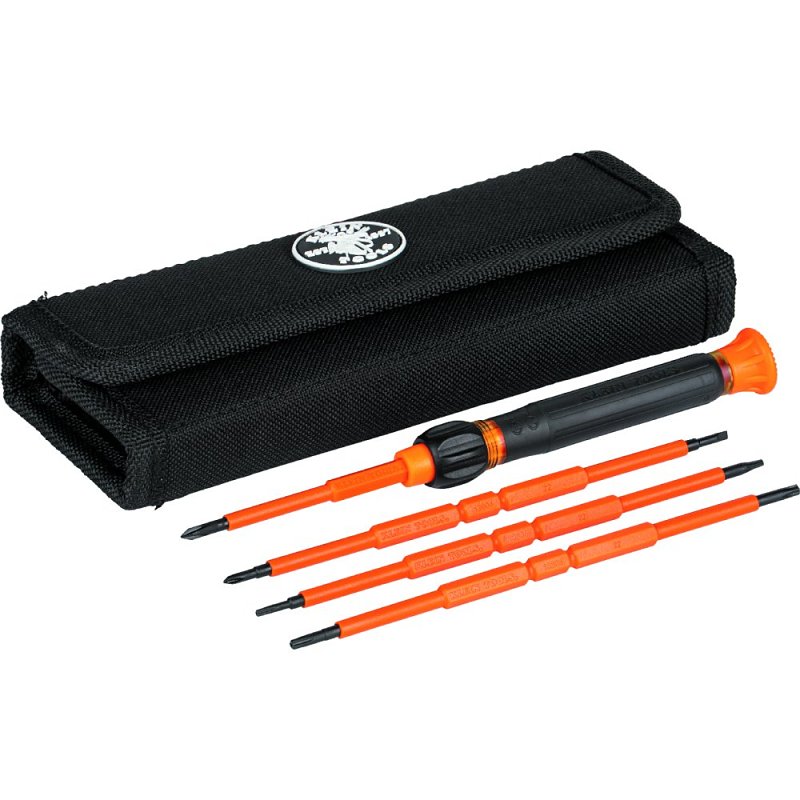 Klein Tools 32584INSR 8-in-1 Screwdriver Set, #0, #00, 1/8 in, 3/32 in, T7H, T8H, T10H, T15H Drive, 6-3/4 in OAL