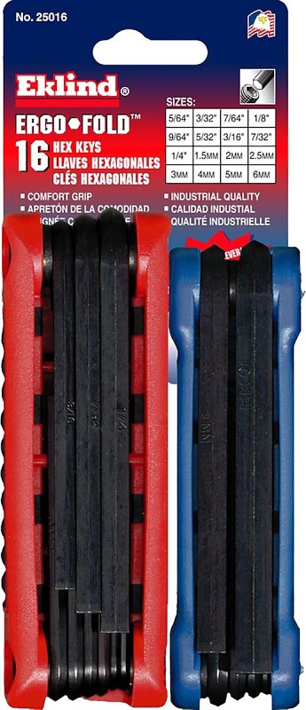 Eklind Ergo-Fold™ 25016 Fold-Up Combo Pack Hex Key Set, 16-Piece, Alloy Steel, Black