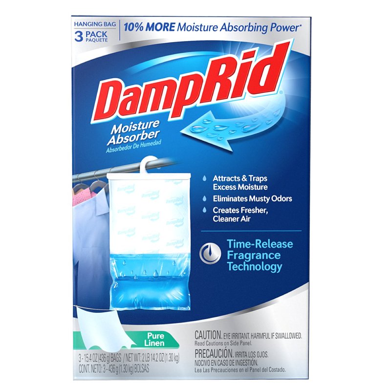 DampRid FG83PLSB Moisture Absorber, 15.4 oz Hanging Bag, Flake, Pellet, Odorless, Pure Linen