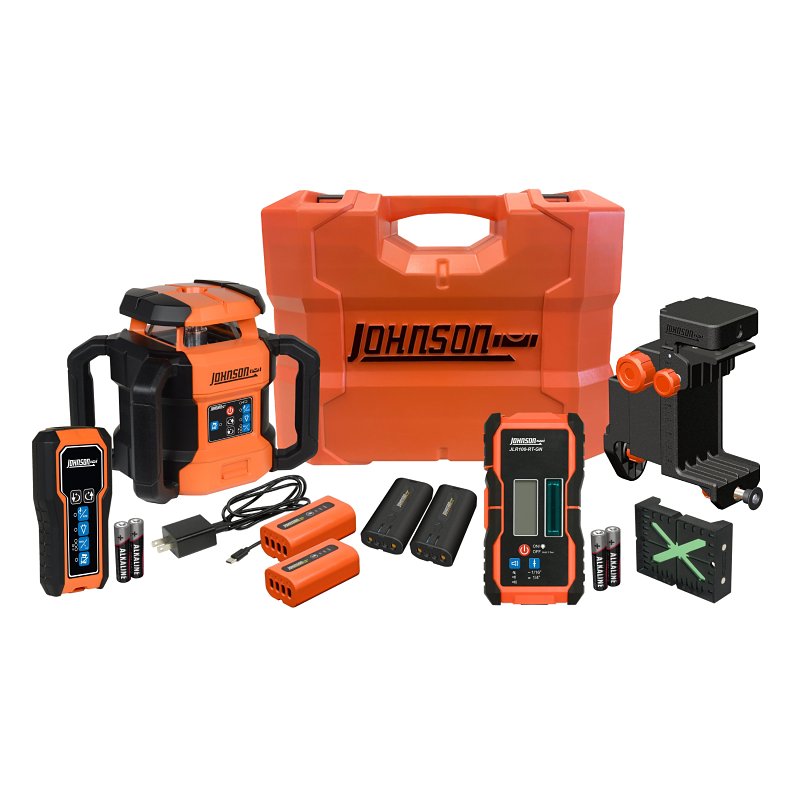Johnson GreenBrite JRT300-GNHV-K Dual Slope Rotary Laser Kit, 350 ft Interior, 4000 ft Exterior, 3-Beam, Green Laser