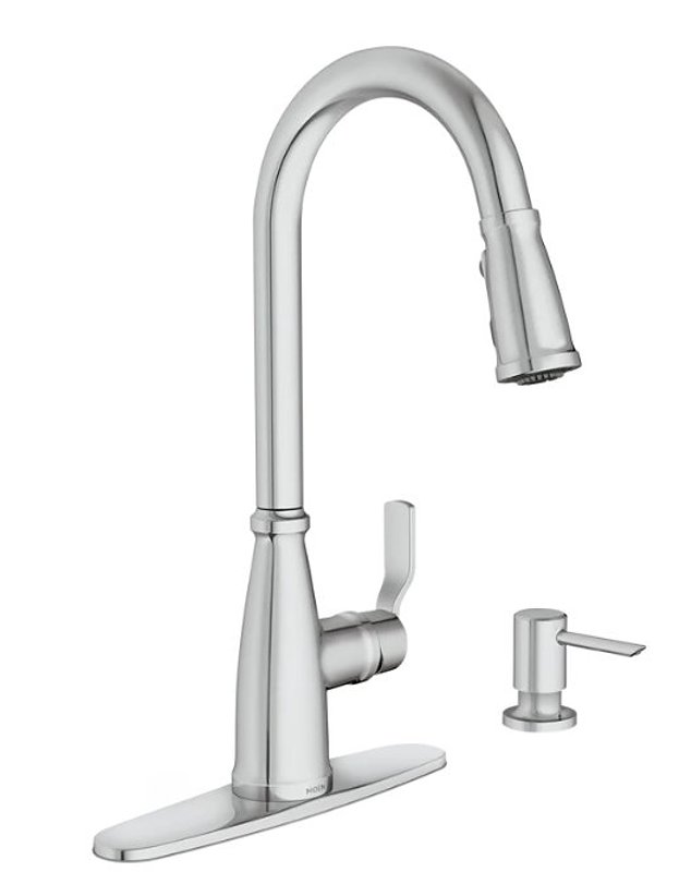 Moen Nolia 87071 Series 87071 Pull-Down Kitchen Faucet, 1.5 gpm, 1-Handle, 1, 2, 3, 4-Faucet Hole, Metal, Deck