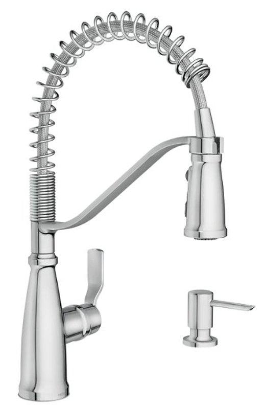 Moen Nolia 87886 Kitchen Faucet, 1.5 gpm, 1-Handle, 1, 3-Hole, Metal, Chrome, Countertop, Sink Mounting