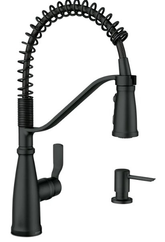 Moen Nolia 87886BL Kitchen Faucet, 1.5 gpm, 1-Handle, 1, 3-Hole, Metal, Matte Black, 4-Spray Function