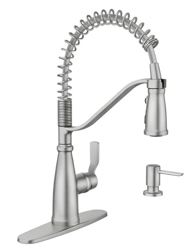 Moen Nolia 87886BZG Kitchen Faucet, 1.5 gpm, 1-Handle, 1, 3-Hole, Metal, Bronzed Gold, 4-Spray Function