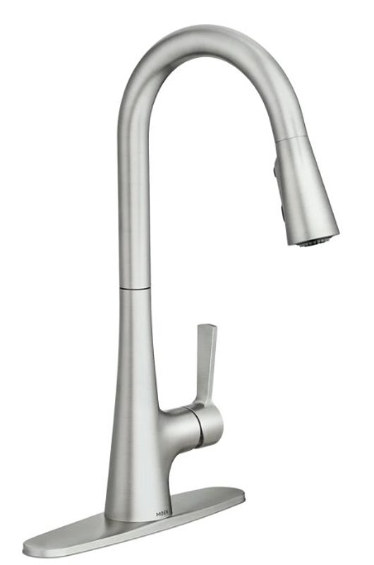Moen Mikah 87069 Series 87069SRS Pull-Down Kitchen Faucet, 1.5 gpm, 1-Handle, 1, 3-Faucet Hole, Metal, Deck