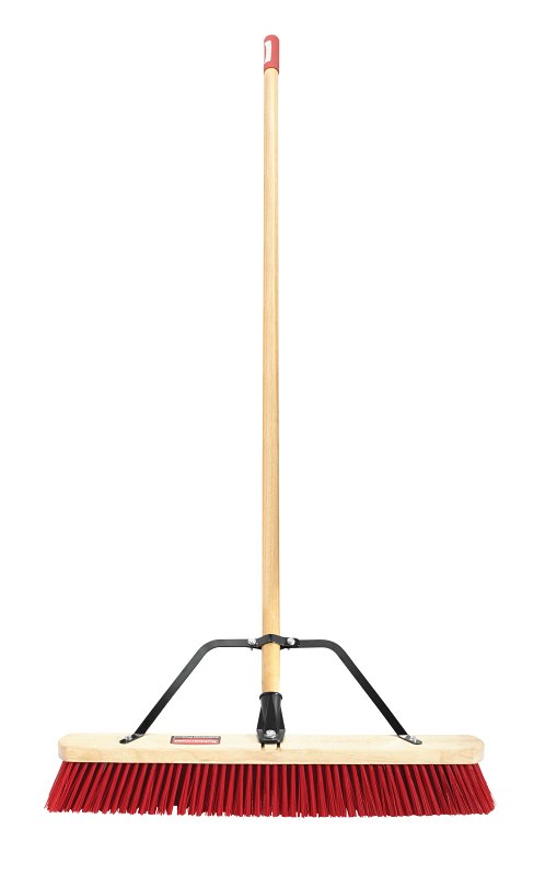 Rubbermaid 1960463 Medium Surface Push Broom, Poly Fiber Bristle, Wood Handle, Red
