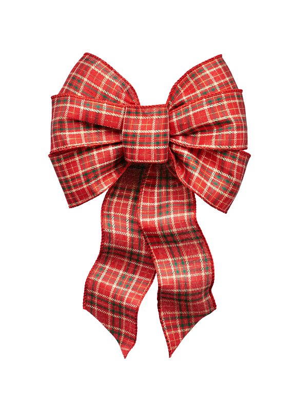 Holidaytrims 6158 Wired Bow, 14 in H, Plaid, Cloth, Green/Gold/Red/White